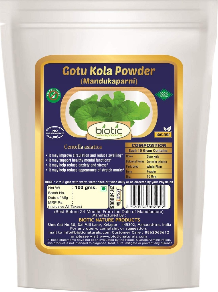 Astha Biotic Gotu Kola Powder (Centella Asiatica) Mandukaparni Powder -100gms
