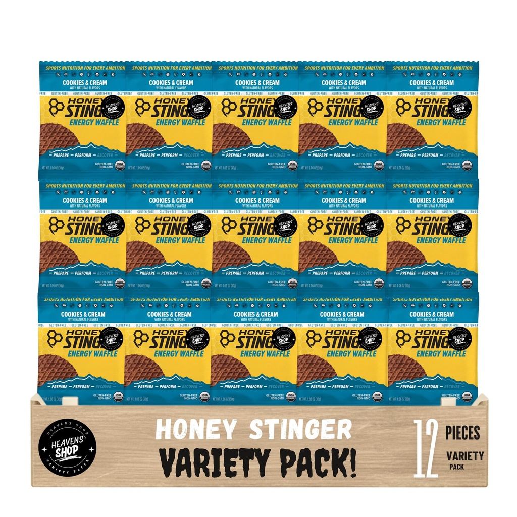 Honey Stinger Organic Energy Waffle, Gluten Free Cookies & Cream, Caffeine Free Healthy Snack, 1.06 oz., 12 pk.