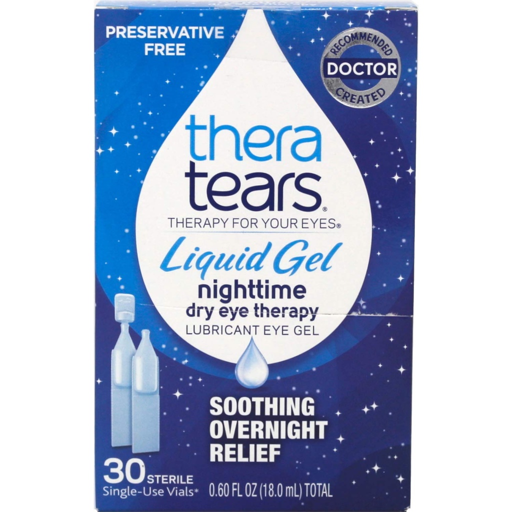 TheraTears Eye Drops for Dry Eyes, Nighttime Dry Eye Therapy Lubricant Eyedrops, Preservative-Free, 30 Count Single-Use Vials, 0.60 fl oz Each