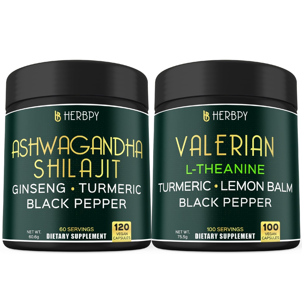 Herbpy Bundle 5in1 Valerian Root Capsules & 5in1 Ashwagandha Supplement