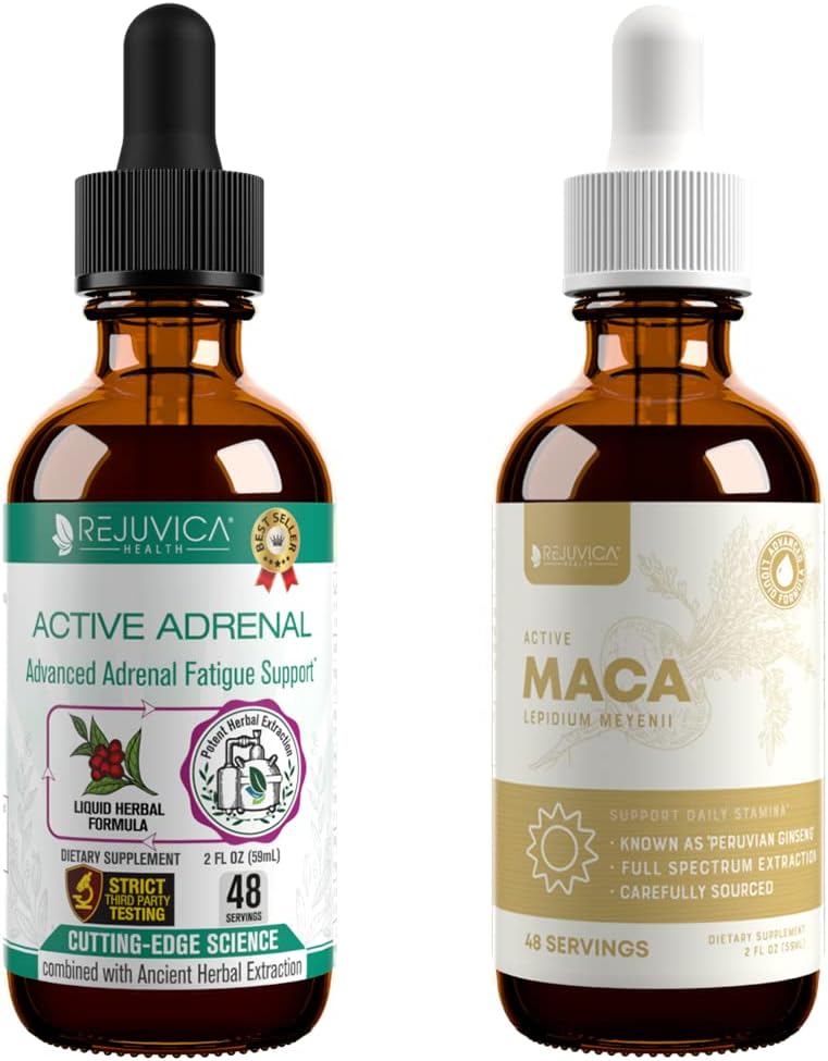 Rejuvica Health Active Adrenal + Active Maca - Support Energy + Stress - Liquid Delivery for Better Absorption - Rhodiola, Maca, Holy Basil, Ashwagandha & Více!
