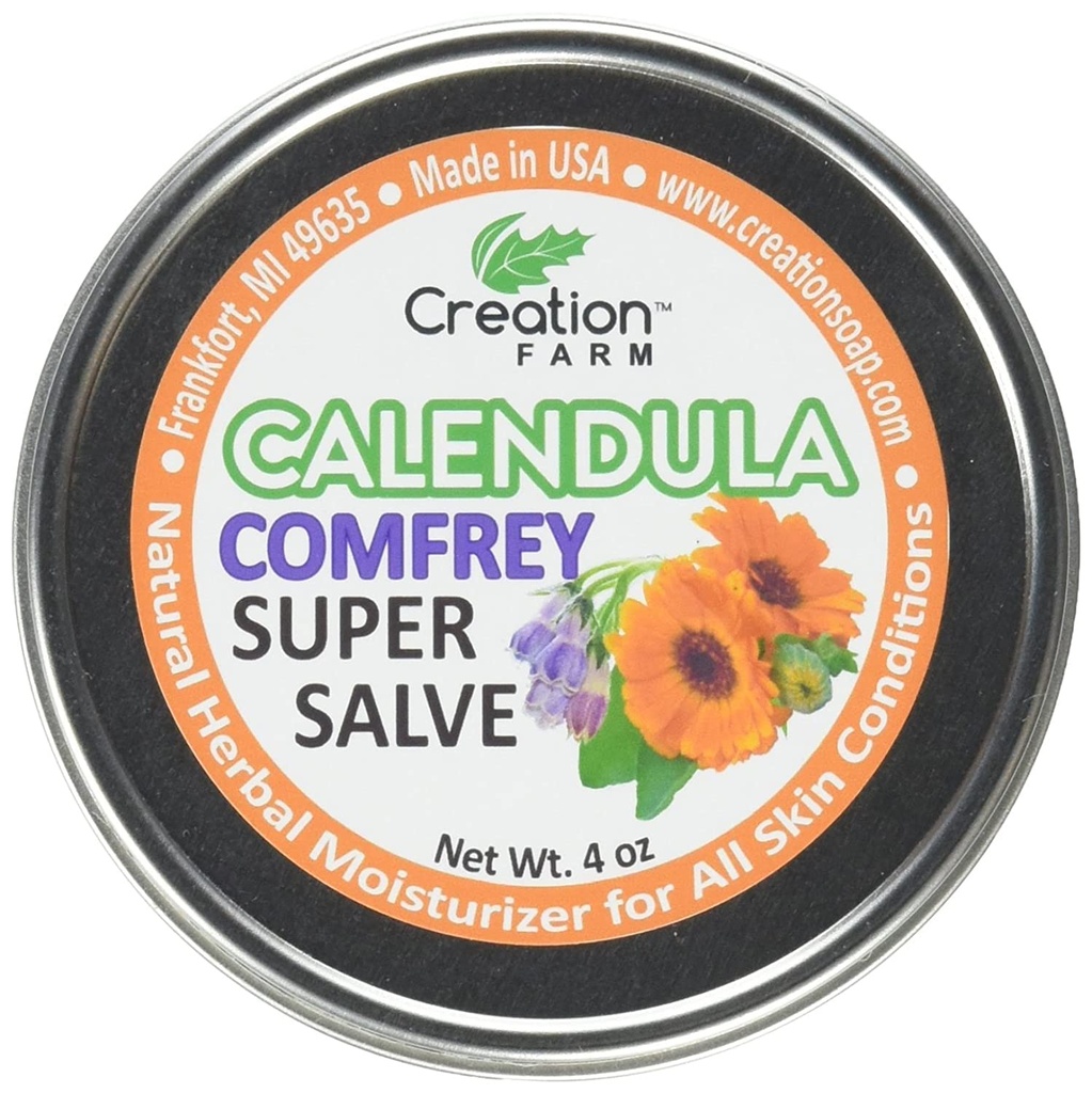 Creation Farm - Super Salve Calendula Herb Balm - 4 Oz Salve Tin - Consuelda Hierbas - Pomada
