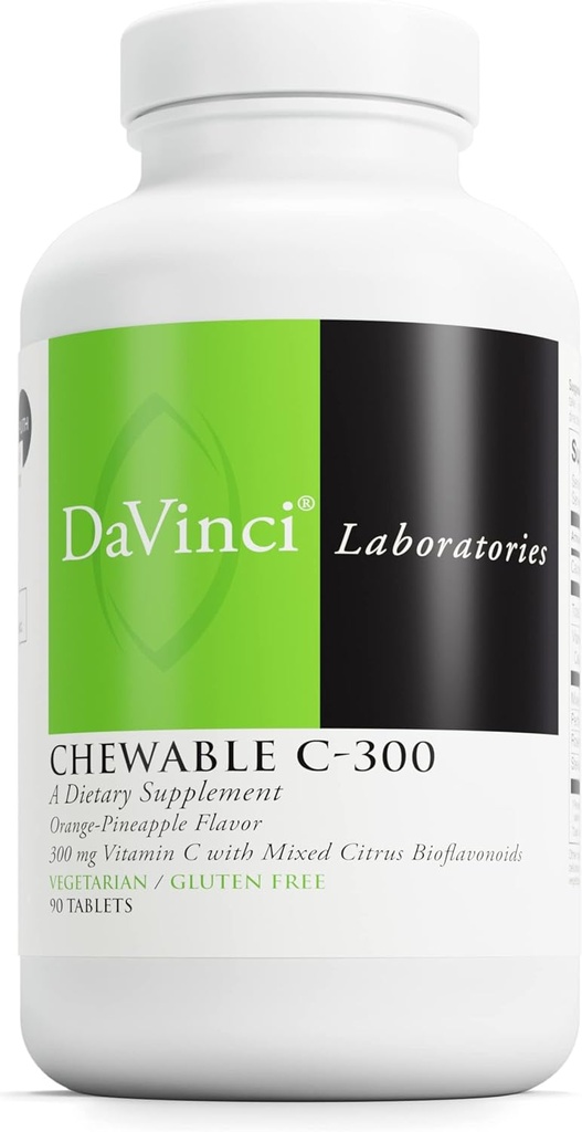 DaVinci Labs Chewable C-300 - Phụ hỗ trợ sức khỏe Immunune, Cholesterol và Colgen C, Pictin và More - Gluten- freepple Flavor - 90 bản đồ chay