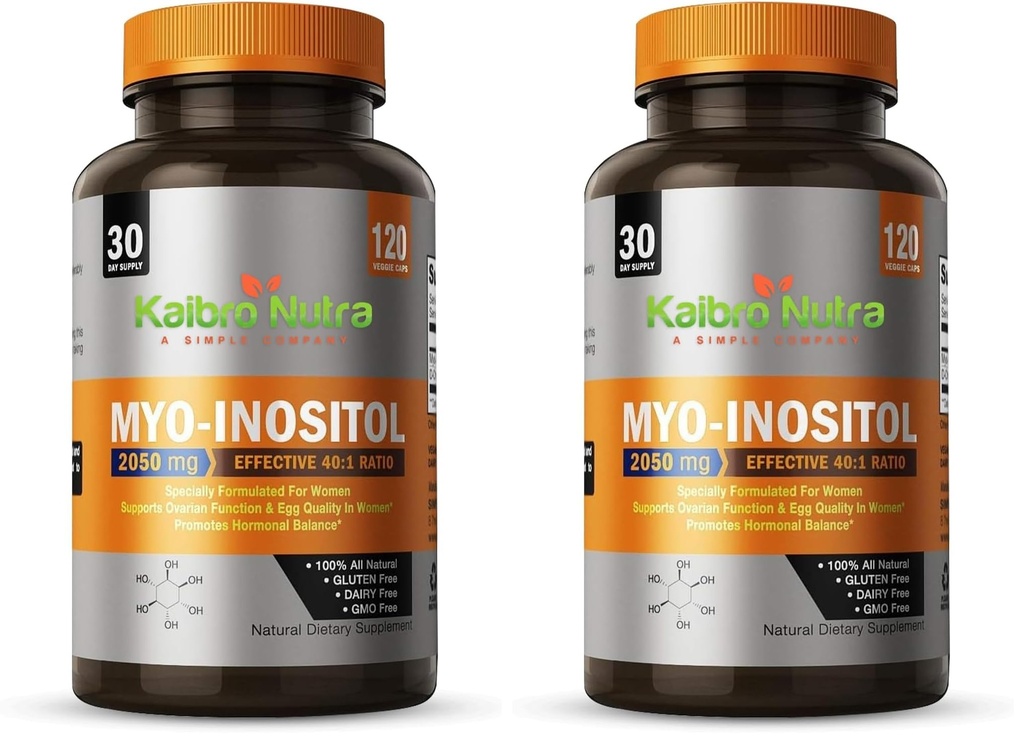 Kaibro Nutra 240 Capsules Myo-Inositol Supplement, Myo-Inositol & D-Chiro Inositol 40:1 Ratio, Hormone Balance & Ovarian Support for Women with Vitamin B8, 2050mg, Vegan, Non-GMO Capsules (2-Pack)