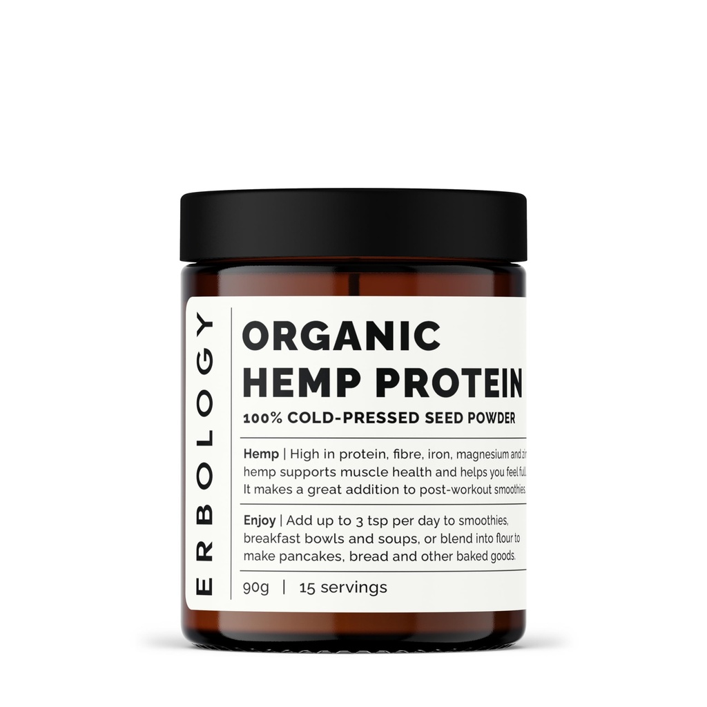Erbology Organic Hemp Protein Powder 3.2 oz - Rich in Vitamin D and Minerals - Raw - Gluten-Free