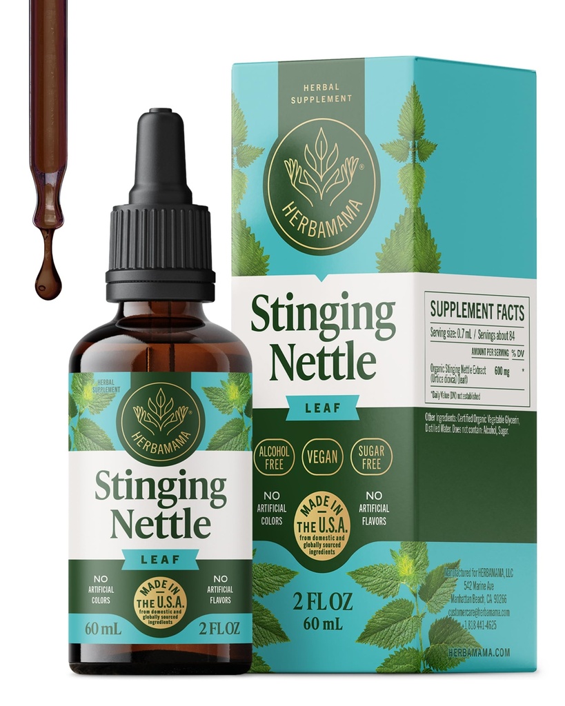 HERBAMAMA Stinging Nettle Leaf Tincture for Seasonal Support – Nettle Supplement for Immune Support & Water Retention* – Vegan, Non-GMO, Alcohol & Sugar-Free, 84-Day Supply
