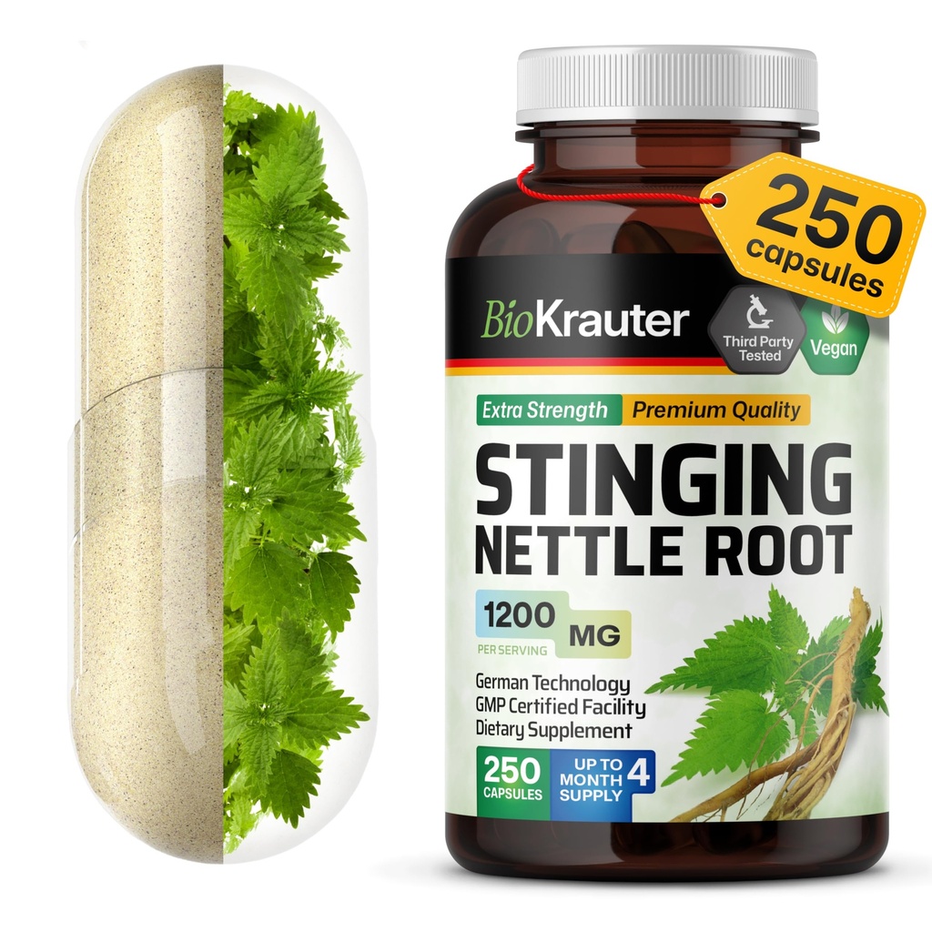 BIO KRAUTER® Stinging Nettle for Seasonal Support - Stinging Nettle Root Supplement (Urtica Dioica) 1200 mg for Urinary Tract Support & Daily Wellness - 250 Capsules, 125 Days of Supply, Non-GMO