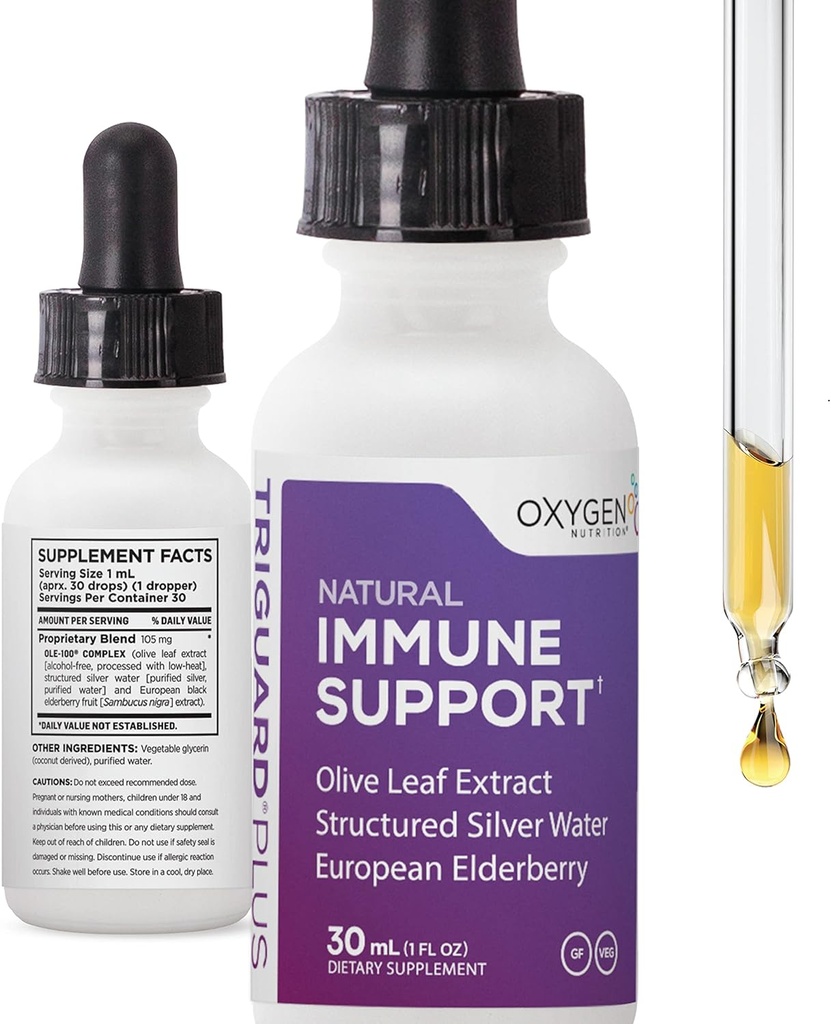 Triguard Plus Концентрат Колоїдний Срібло, Sambucus Elderberry Extract & Olive Leaf Extract, 3-in-1 Рідкий Immune Підтримує потужну імунну систему Booster Великий Смак - 1oz / 30 мл, Виготовлений в США