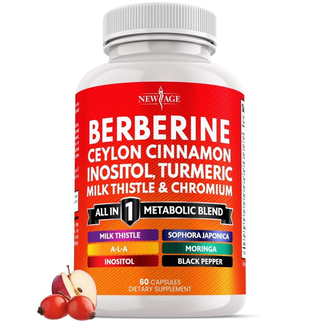 Berberine and Ceylon Cinnamon Supplement - Bitter Melon, Glucomannan, Gymnema Sylvestre, Chromium, Moringa, Milk Thistle, Turmeric, Inositol Pills - 60 Count