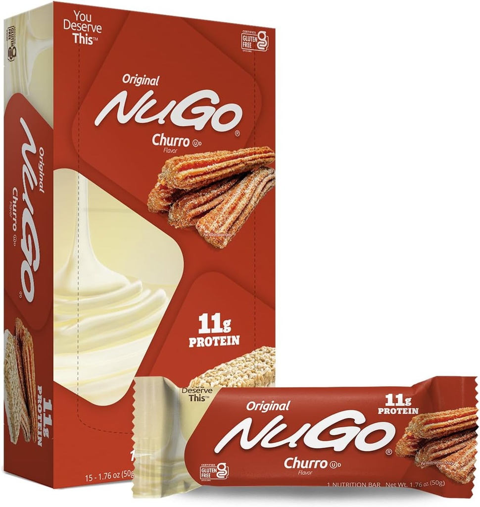 NuGo Protein Bar, Churro, 11g Protein, Gluten Free, 15 Conde