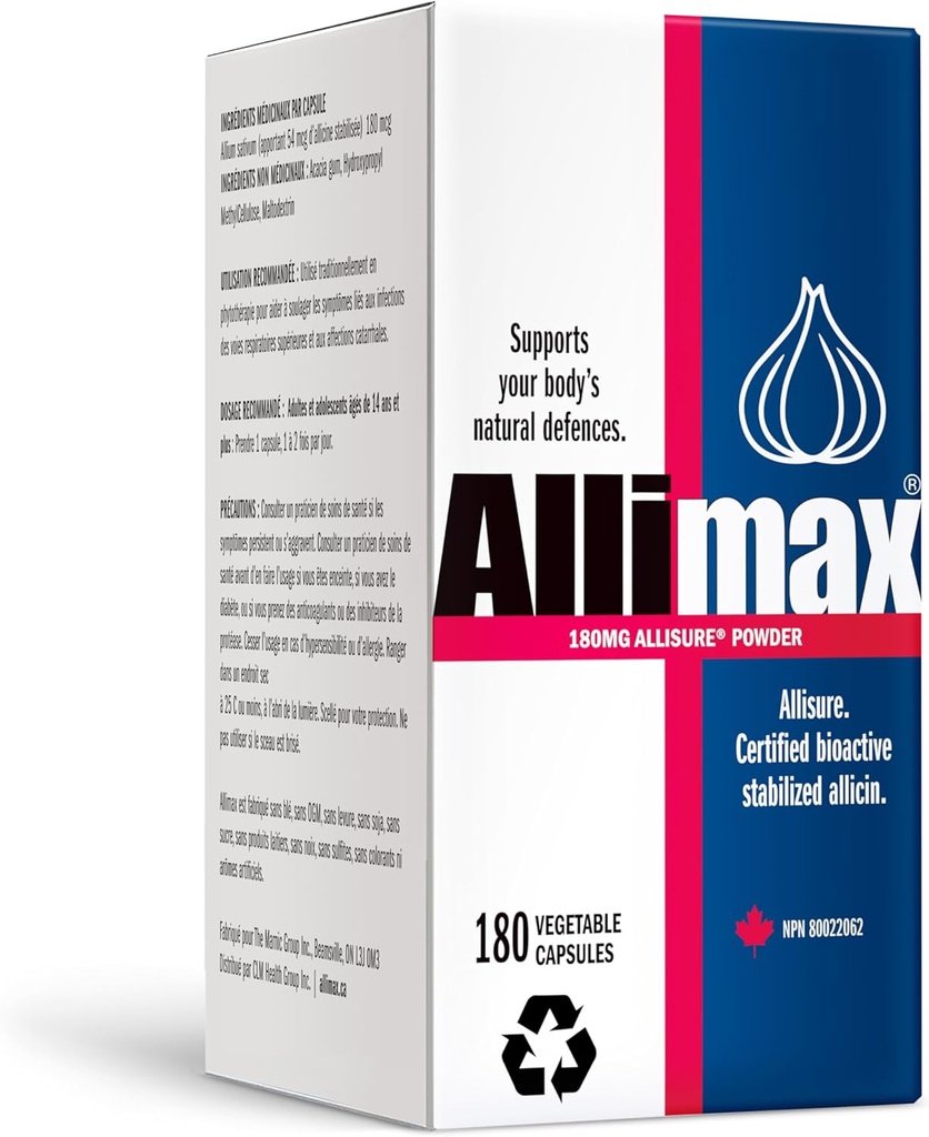 Allimax 180mg 180カプセル。 自然アリシンによるあなたの体の免疫機能をサポート, 清潔で持続可能なスペインから抽出された強力なオルガノスルフル化合物は、ニンニクを成長.