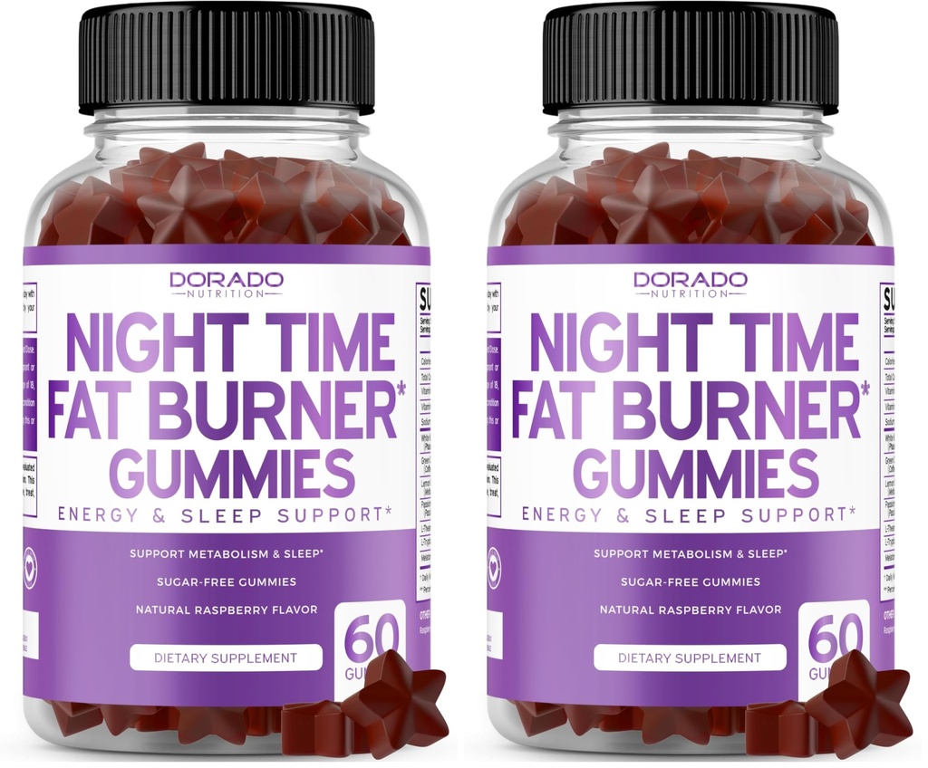 Night Time Fat Burner Gummies (60 Count) Weight Loss & Metabolism - Sugar-Free - Delicious Raspberry Flavored Melatonin Supplement Gummies - Vegan Safe - Third Party Tested - Made in USA (Pack of 2)