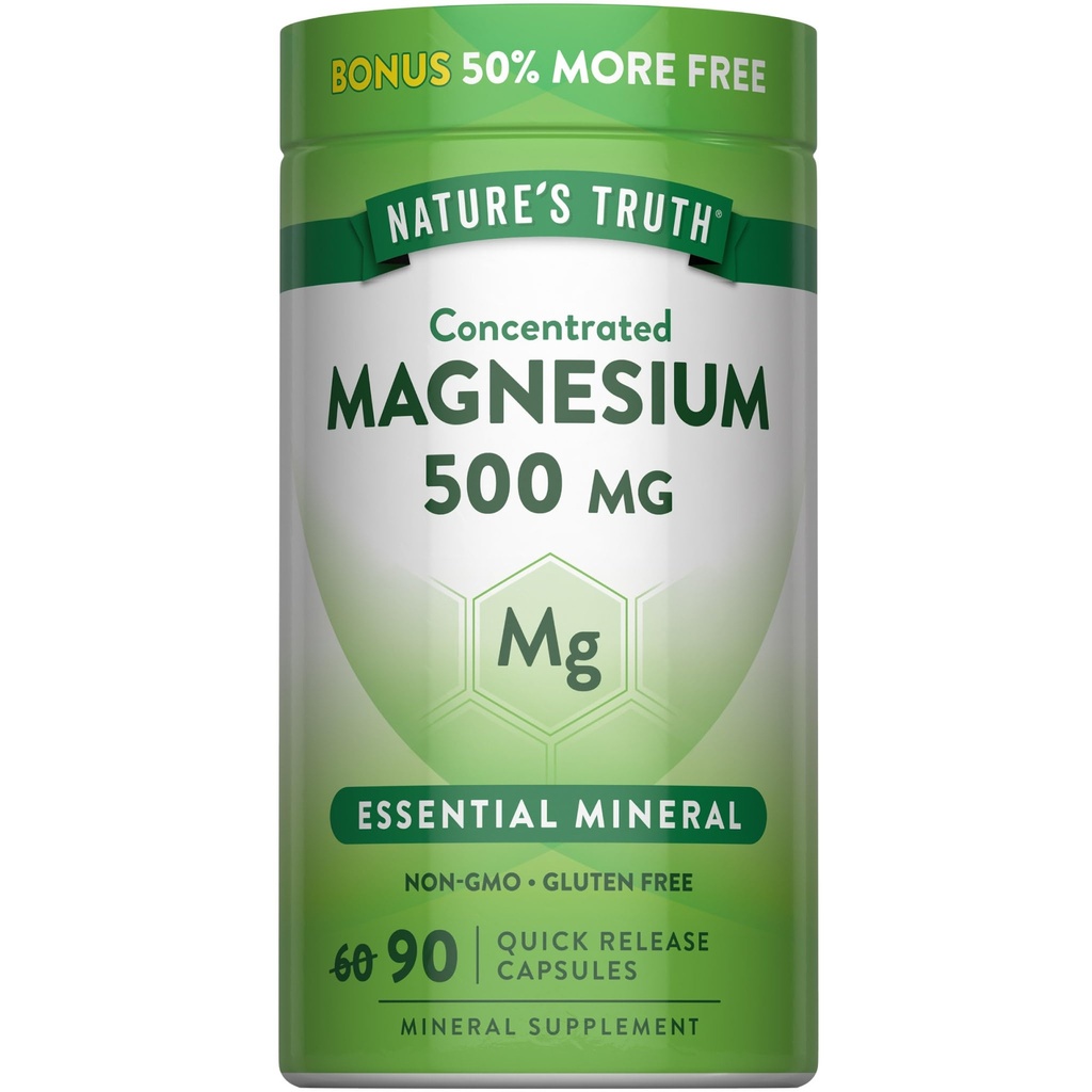 Nature's Truth Magnesium Oxide 500mg Capsules | 90 Count | Non-GMO & Gluten Free High Strength Supplement | Non-GMO & Gluten Free High Strength Supplement