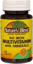 Mistura da Natureza Múltipla Vitamina com Minerais Comprimidos Sem Ferro - 100 Comprimidos, Pacote de 3