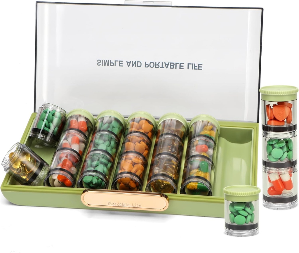 Toplive Pill Organizer, Tibb Pill Organizer, Travel Pill Box 7 gün, Pill Case, Vitamin Cod Liver Yağı, Green
