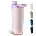 Fijinhom 24 oz Insulated Shaker Bottle with Portable Powder Container. | Leak-Proof Protein Shaker Bottle, 304 Stainless Steel Insulated Water Bottle with Removable Mixer, Measurement Marks, Pink