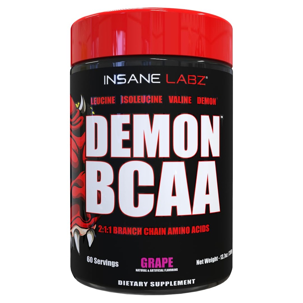 Insane Labz Demon BCAA Recovery Powder | Branched Chain Amino Acid Post Workout Drink for Muscle Recovery | 60 Servings | Grape
