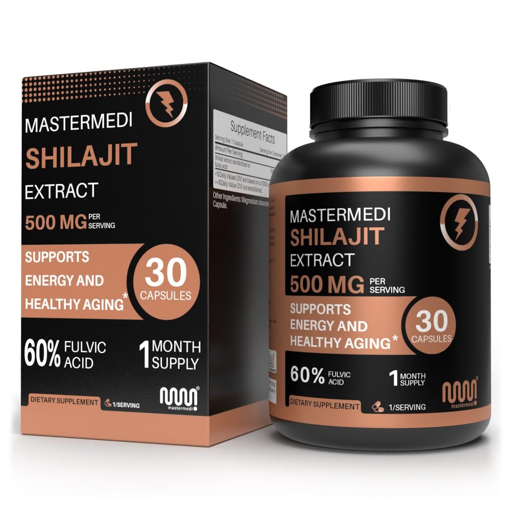 MasterMedi Shilajit 500mg – Himalayan Extract Standardized to Fulvic Acid – Energy, Stamina & Vitality Support – 30 Vegan Capsules – Non-GMO, Gluten-Free, No Fillers
