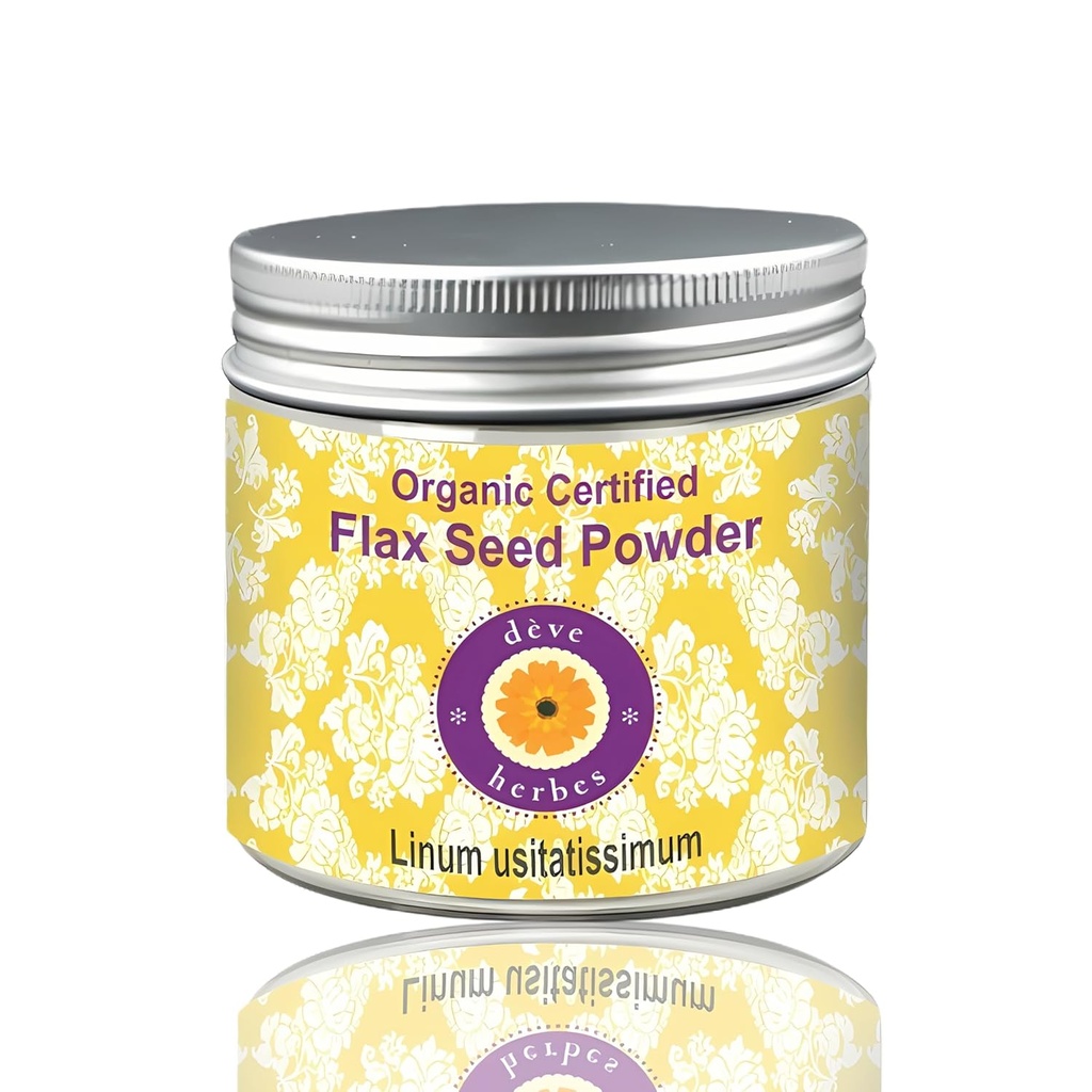 Deve Herbes Pure Flax Seed Powder (Linum usitatissimum) Organic Certified Natural Therapeutic Grade 100 gm (3.5 oz)