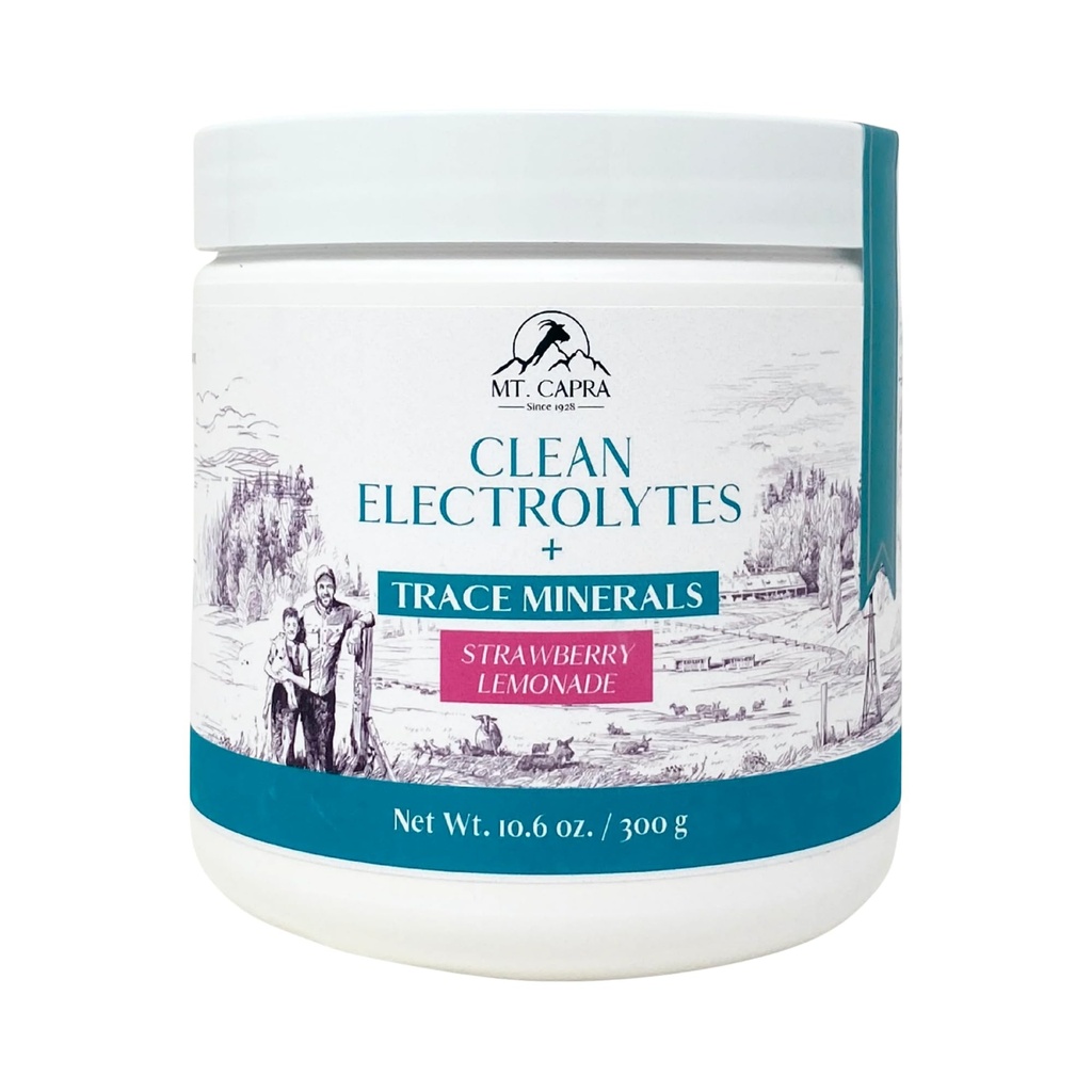 Mt. Capra Clean Electrolytes + Trace Minerals | Whole Food Minerals from Grass-Fed Goat Milk | Hydrating and Easy to Mix | Strawberry Lemonade | 30 Servings - 10.6 oz