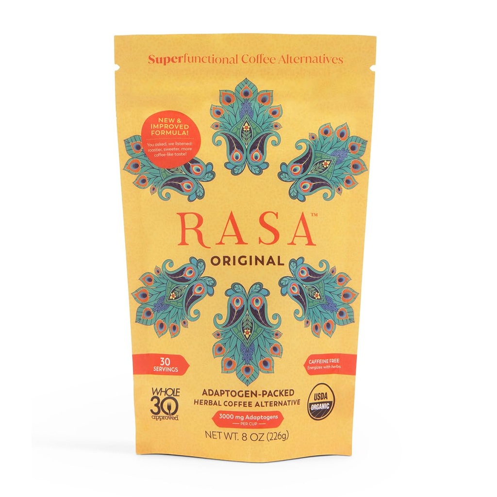 Rasa Original – Alternativa Alternativa de café de cogumelos adaptogênicos para apoiar melhor bem-estar geral, Melhor sono, pele mais clara, Vegan, Keto, Whole 30, Ayurveda bem-estar tônico com Chaga + Reishi (8 oz / 30 Servings)