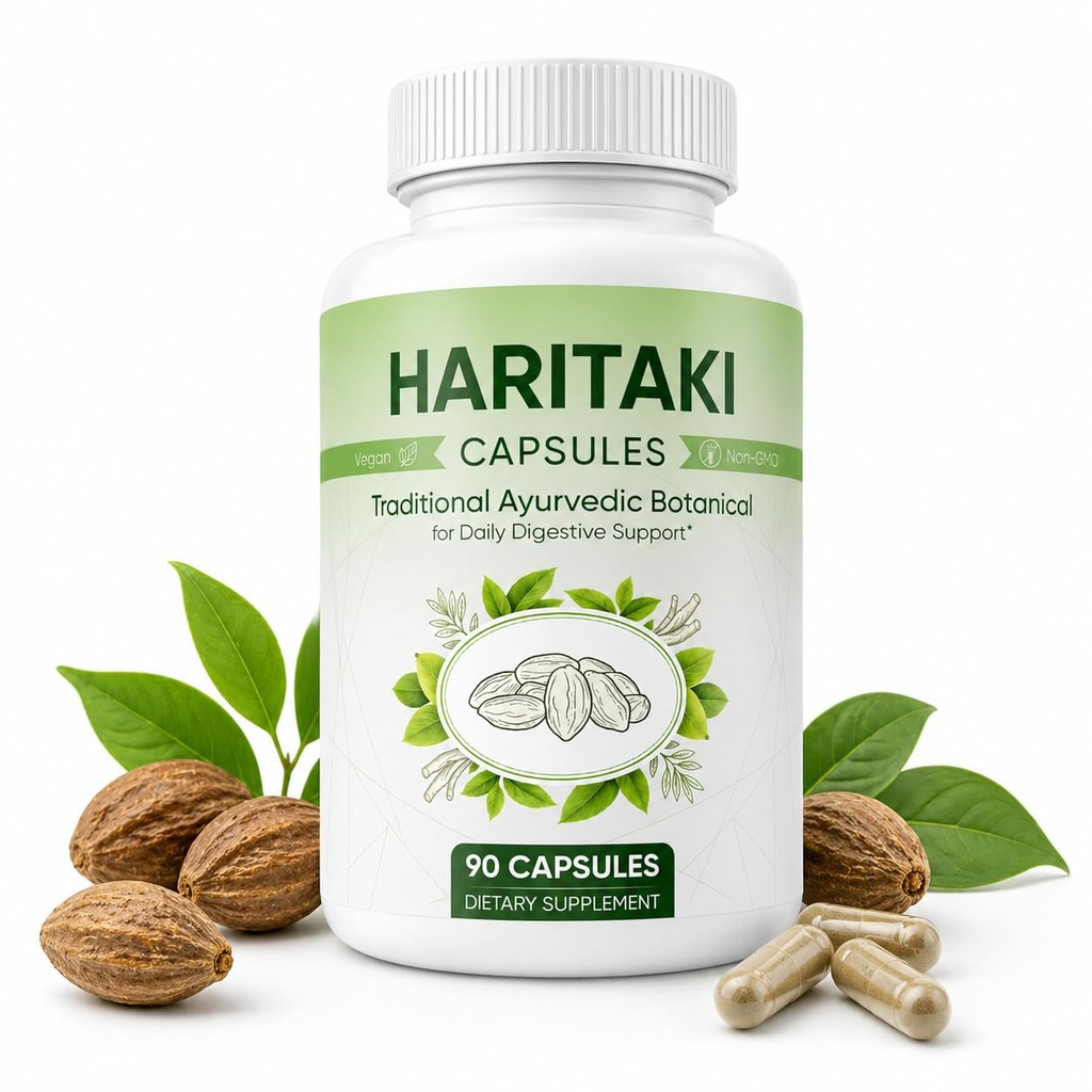 Haritaki Capsules, Terminalia Chebula Ayurvedic Herbal Supplement, Traditional Botanical Digestive Support, Vegan Non-GMO Daily Wellness Capsules, 90 Count