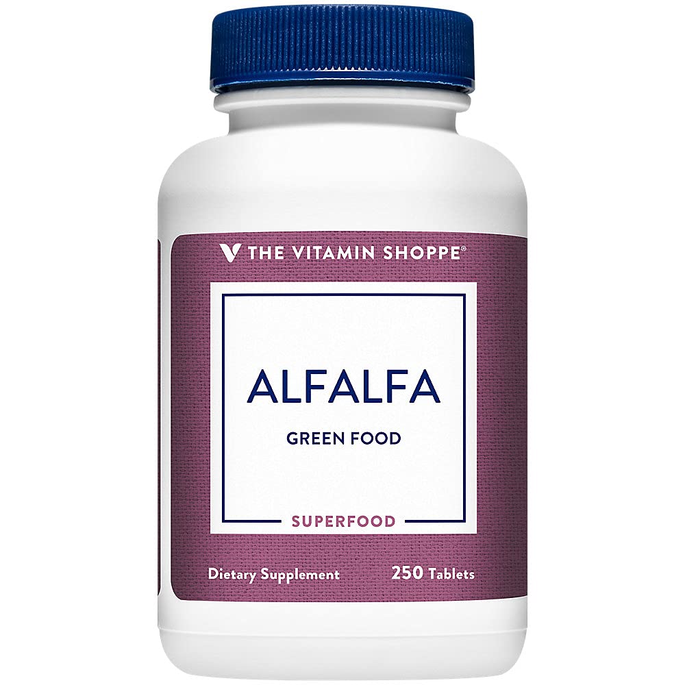 The Vitamin Shoppe Alfalfa 500 Natural Green Food Supplement, (250 Tablets)