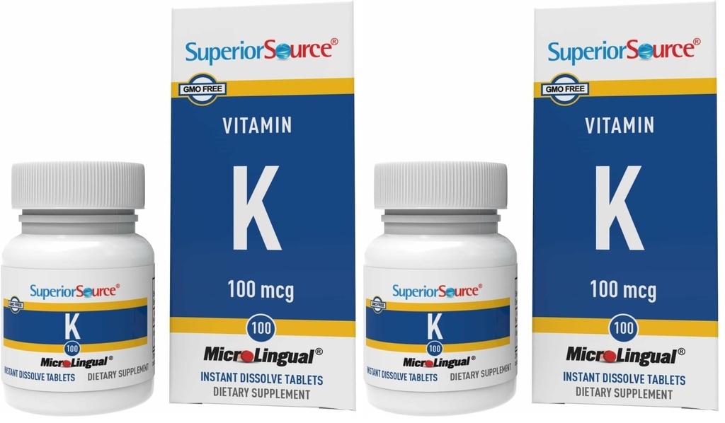 Superior Source Vitamin K 100 mcg - Bone Strength & Health Support Supplement - Vitamin K Supplement Aids Blood Health & Calcium Absorption - 30 Sublingual Dissolving Tablets (Pack of 2)