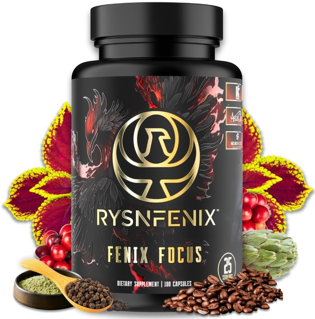 Fenix Focus – Công thức Notropic với Caffeine (Fast & Slow), L-Theanine, B12, Tyrosine, Choline, Artichoke – 100 Capsules