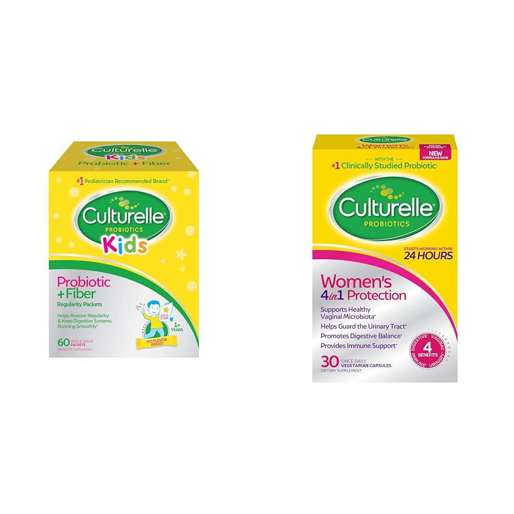 Culturelle Kids Probiotic + Fiber Packets (Ages 3+) - 60 Count - Digestive Health & Immune Support & Women’s 4-in-1 Daily Probiotic Supplements for Women - Supports Vaginal Health