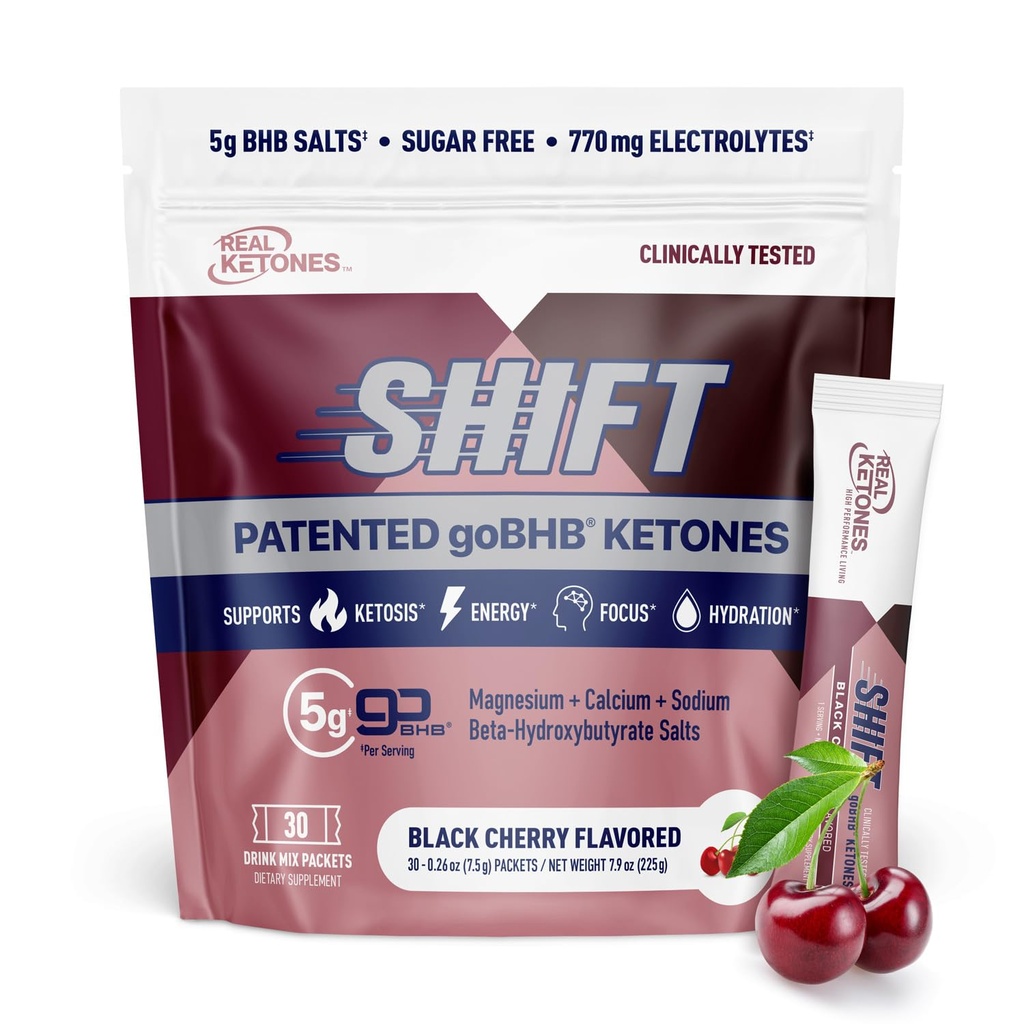 Real Ketones BHB Exogenous Ketones Drink Mix Packets Keto Electrolytes Powder Packets No Sugar with 4 Main Fasting Electrolytes Plus Hydrating Patented Keto BHB - 30 Count Black Cherry