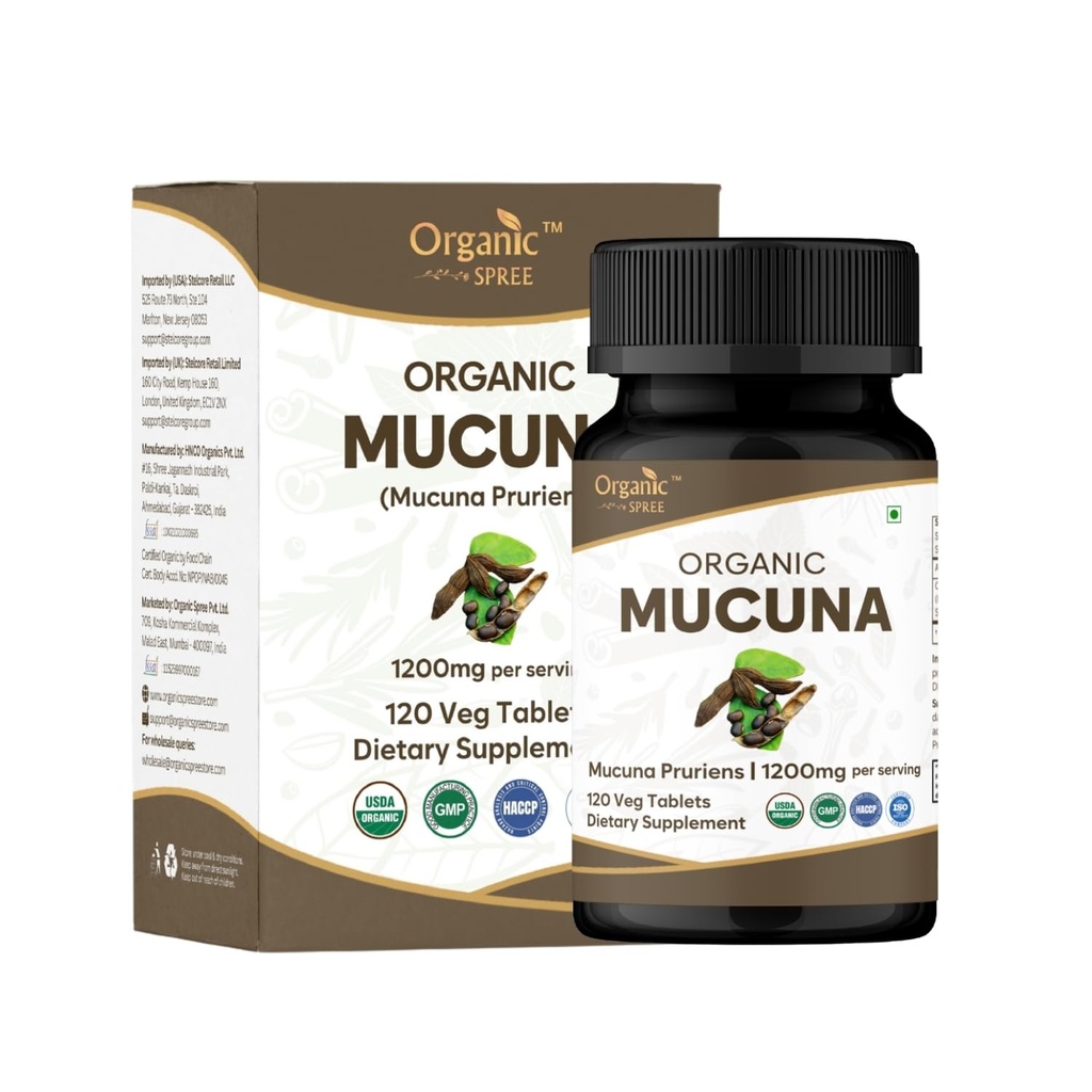 ORGANIC SPREE Mucuna Tablets - USDA Organic Mucuna Supplement, Supports Energy, Stamina & Overall Wellness*, 120 Tablets