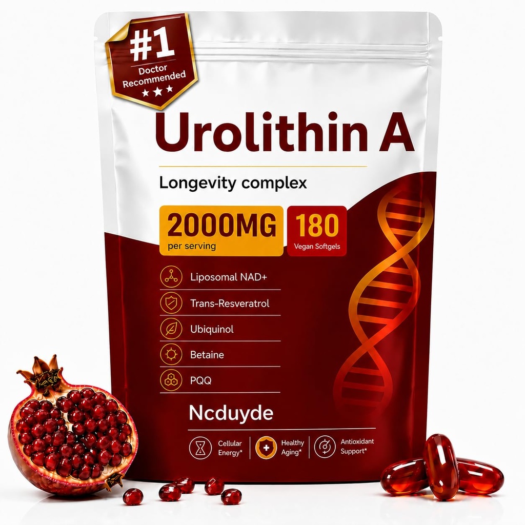Urolithin A Supplement 180 Softgels with Liposomal NAD+, Trans-Resveratrol, Ubiquinol, TMG, PQQ – Promotes Cellular Energy & Supports Mitochondrial Health, 6-in-1 Formula