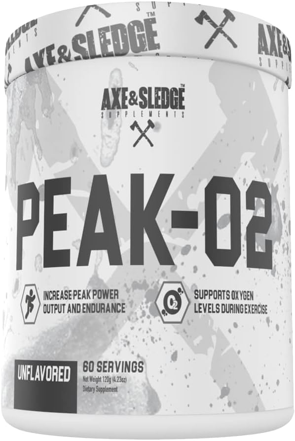 Axe & Sledge Supplements Peak-O2 Basics Powder, Supporta le prestazioni di esercizio, la resistenza e l'uscita di potenza, non aromatizzata, non contiene sostanze artificiali, filler, o eccipienti, 60 Servings