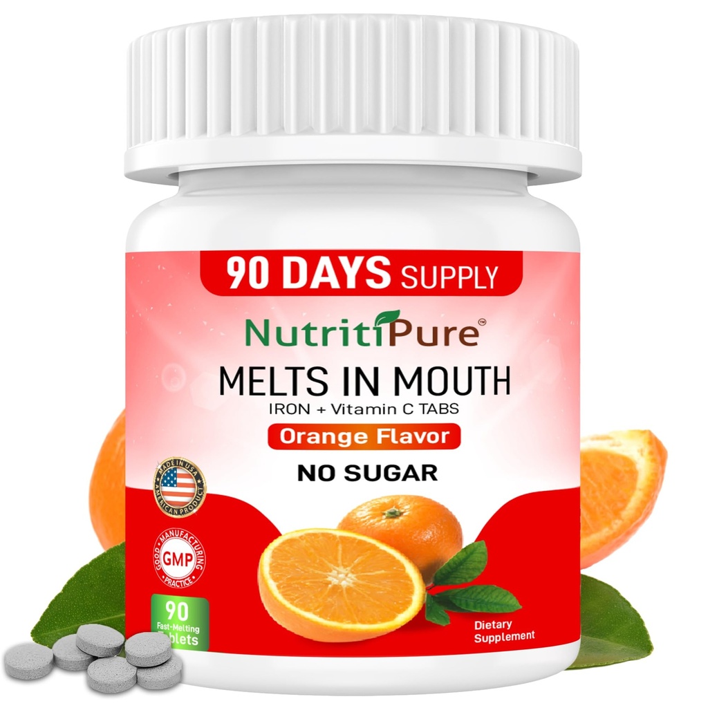 Chewable Iron Supplement for Women/Men(Carbonyl Iron 18 mg with Vitamin C 30 mg) Tablet in Orange Flavor 90 Count (1)