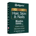 Wellgenix Purvana MAX Hair Skin and Nails Supplement – 5000mcg Biotin with MSM & B-Complex – Support for Thicker Hair, Stronger Nails & Glowing Skin – 30 Veggie Capsules