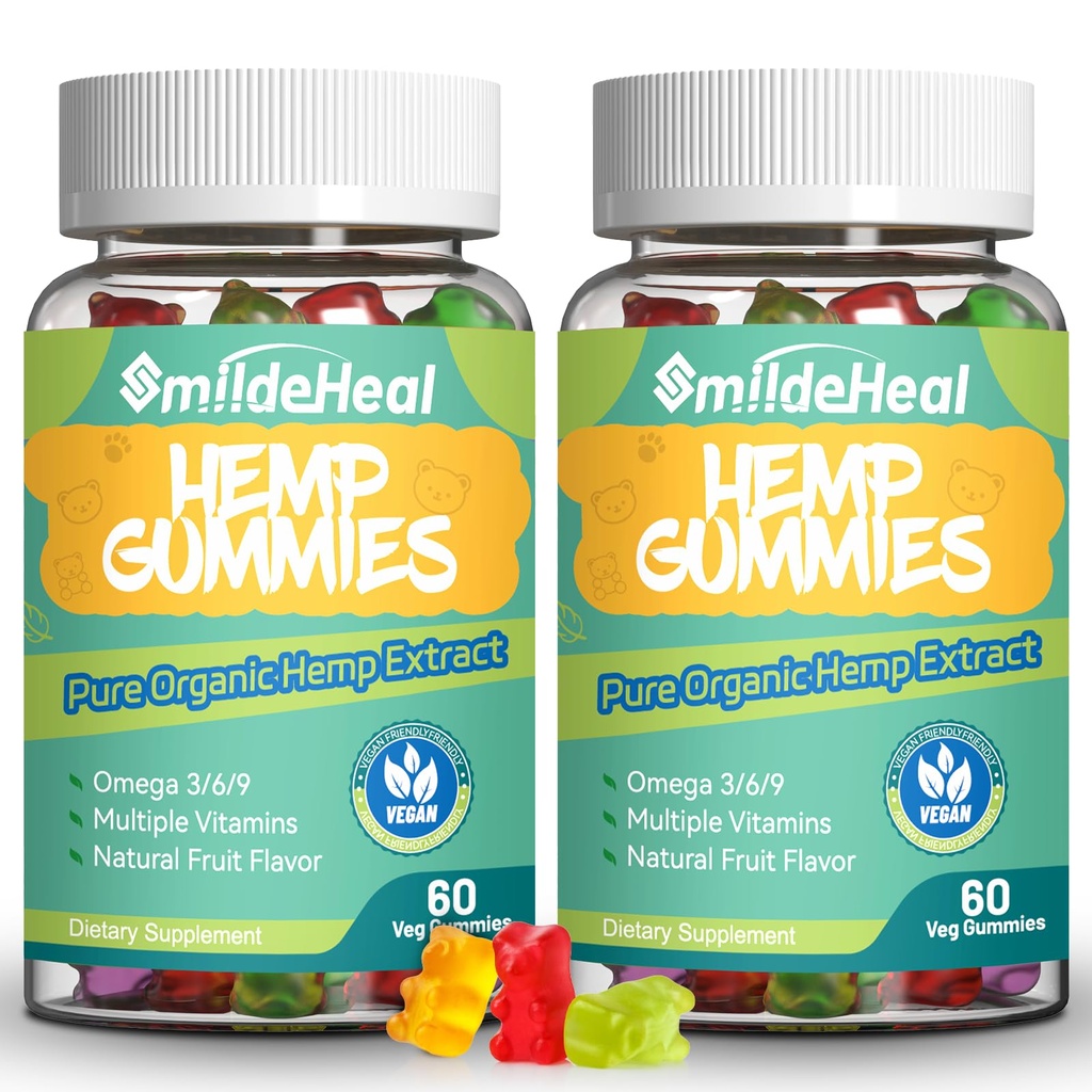2 Pack Hemp Gummies, 1,500,000 Extra Strengthen Organic Hemp Gummies, Hemp Supplement Gummy with Hemp Oil Extract, 120 Gummies