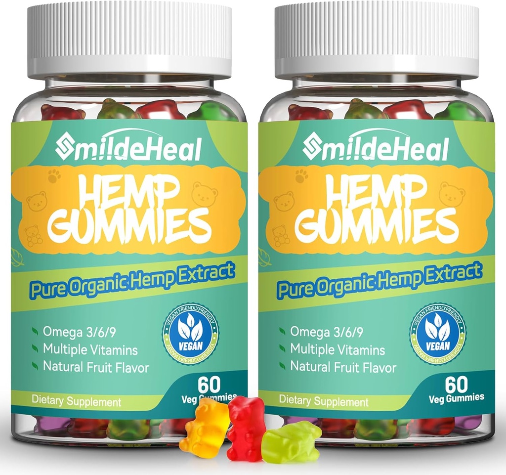 2 Pack Hemp Gummies, 1.500,000 Fortalecemento adicional de Gummies de cánabo orgánicos, Gummy Suplemento de Hemp con extracto de aceite de cánabo, 120 Gummies