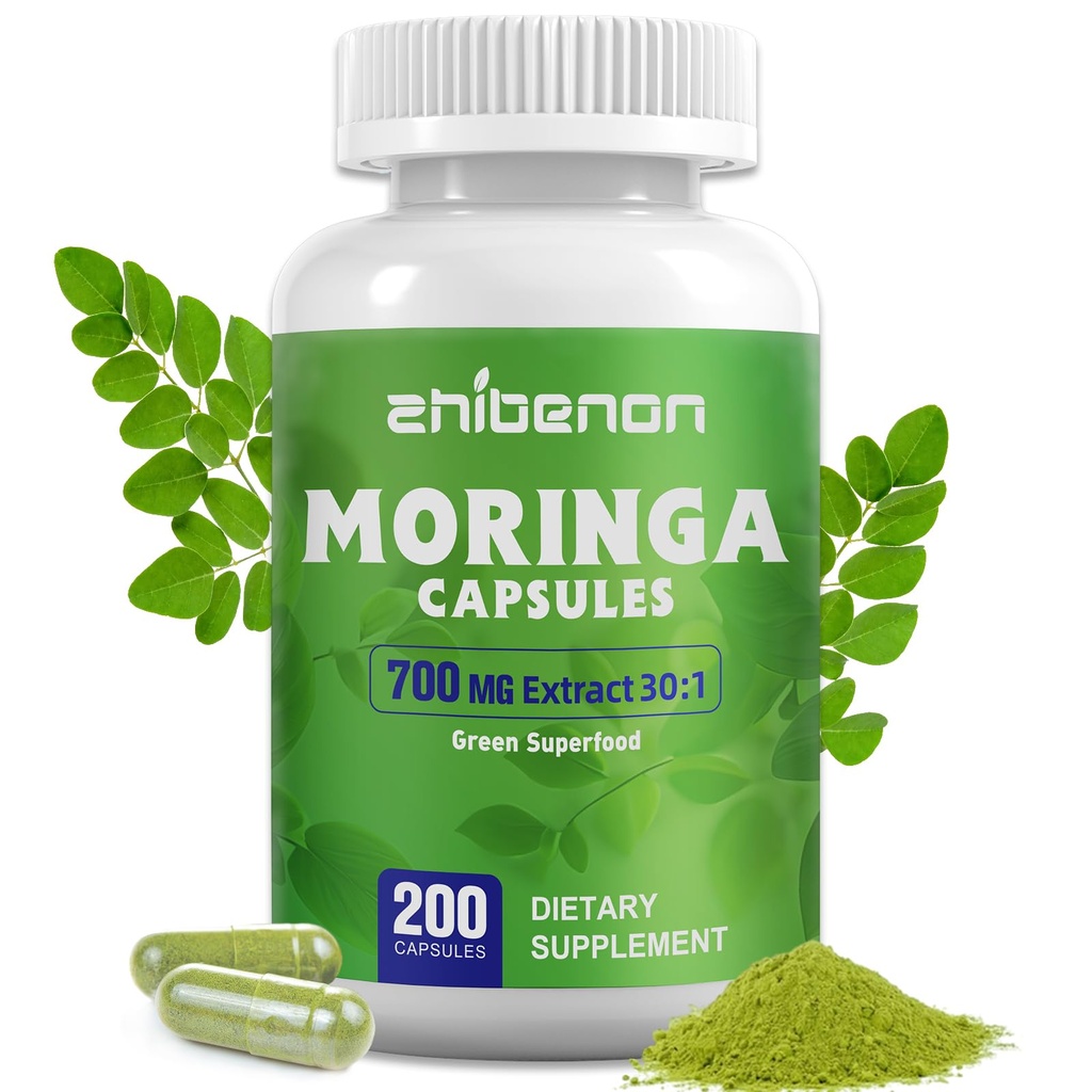 Moringa Oleifera Extract 700mg per Serving | 200 Capsules (100 Servings) | 30:1 Concentrated Extract | Antioxidant Support for Energy & Immune Health | Non-GMO