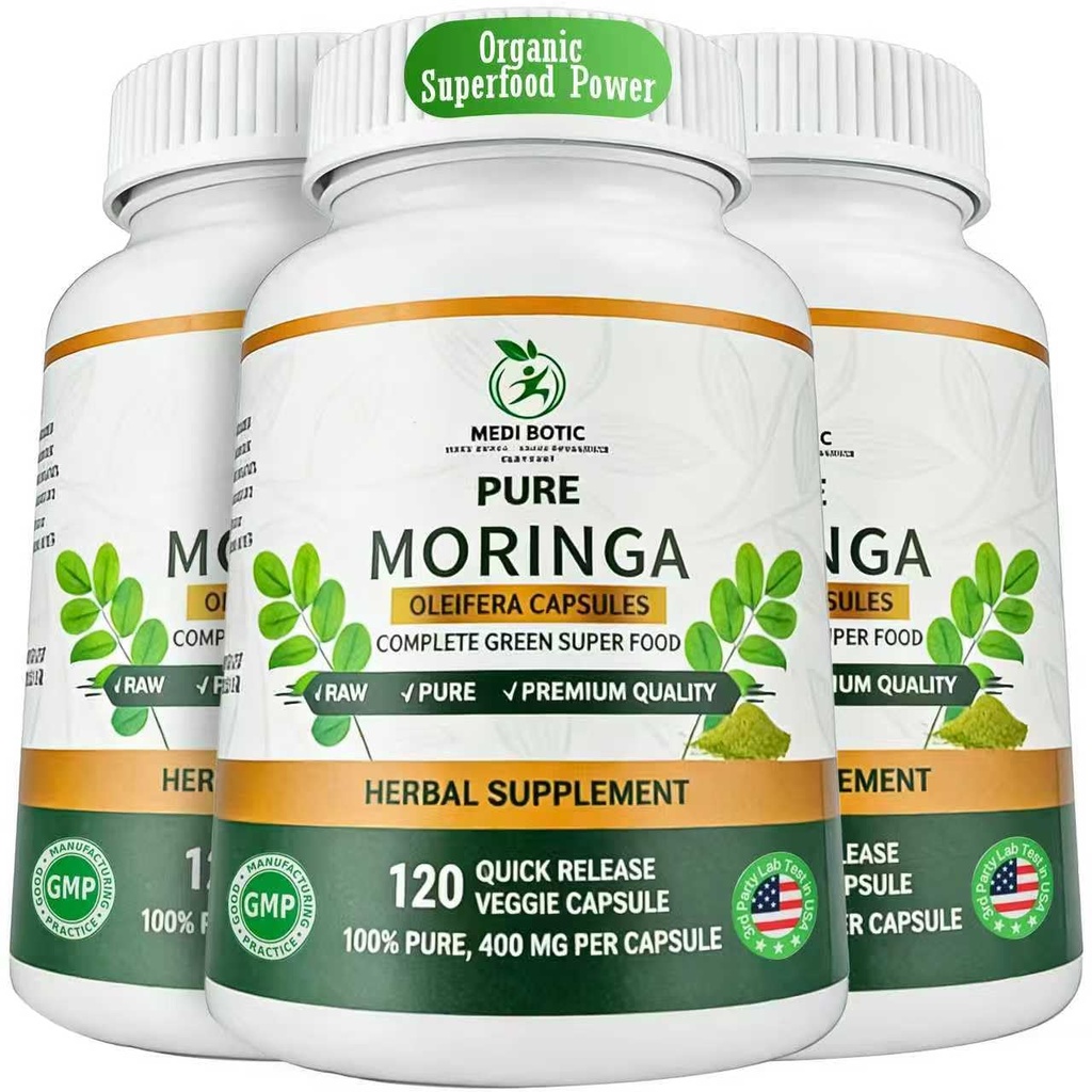 Organic Moringa Capsules 800mg for Energy, Immune Support, Gut Health & Powerful Green Superfood, Rich In Antioxidants, Essential Vitamins & Amino Acids, Non-GMO & Gluten Free (360 Count Pack of 3)