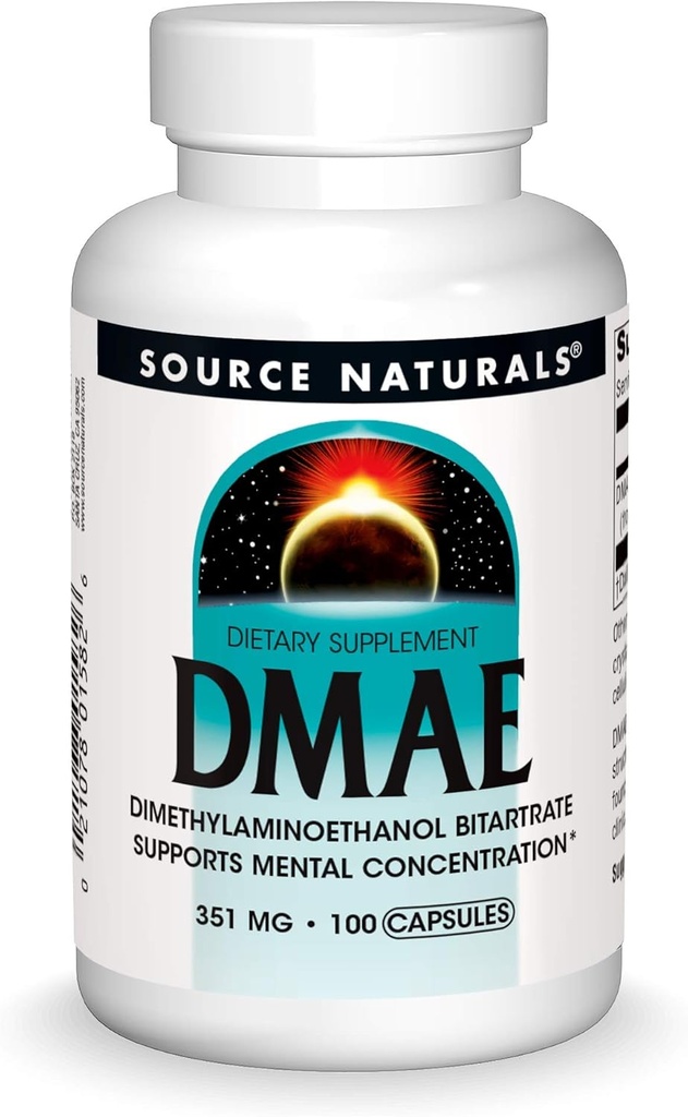 Source Naturals DMAE, Dimethylaminoethanol Bitartrate - Mental Concentration*, 351mg - 100 캡슐 지원