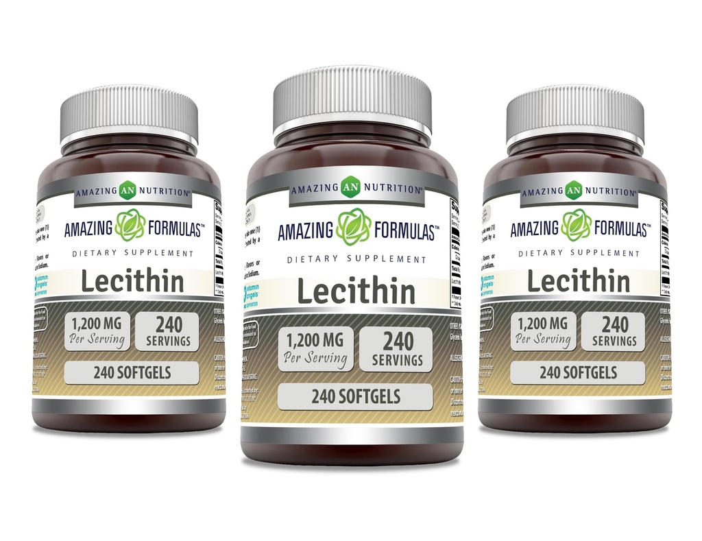 Amazing Formulas Lecithin 1200 mg Softgels Supplement | High Potency | Non-GMO | Gluten Free (3 Pack, 240 Count)