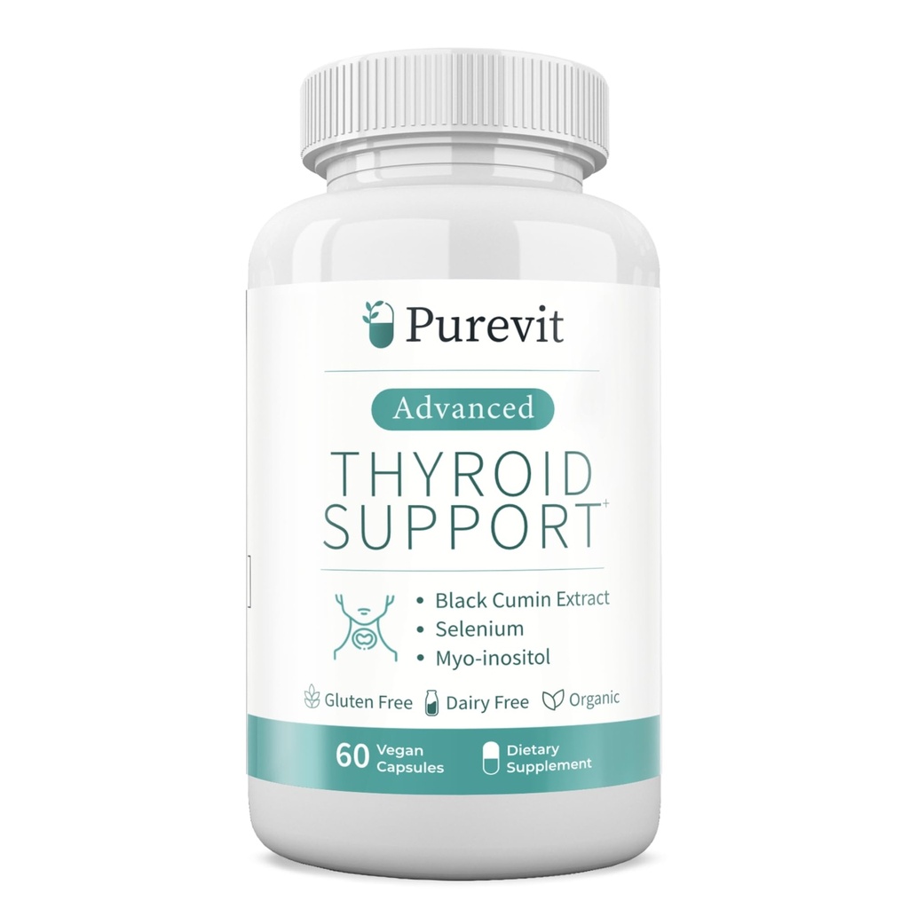 Advanced Thyroid Support Supplement with Black Cumin Extract, Selenium, Myo-inositol, Thyroid Support for Hashimotos and Hypothyroidism, 60 Capsules
