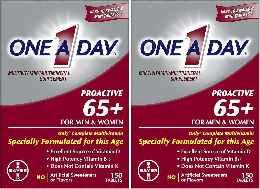 One Protive 65+, Mans & Womens Complecevitamin, Supplete with วิตามิน A, วิตามินซี, วิตามินดี, และซีงค์ สําหรับการสนับสนุนสุขภาพอิมมูน*, Calcume, Folical Interd & More, Tablet 150 เคาน (Pack of 2).