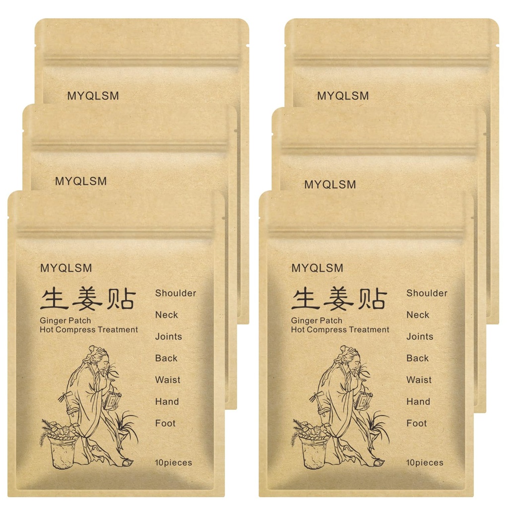60pcs Ginger Patch Natural Herbal Hot Patches, Pain Relief for Neck, Shoulder,Back,Waist,Hand,Knee, Foot,Joint and Muscle,Long Lasting Relief