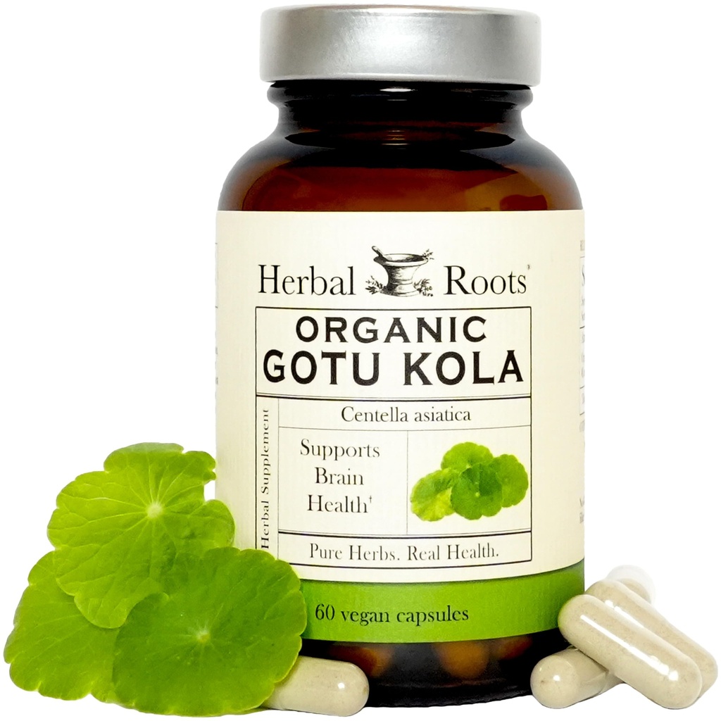 Herbal Roots Organic Gotu Kola Supplement- 60 Day Supply - Cognitive Support and Brain Health - Purity Tested - 60 Vegan Capsules