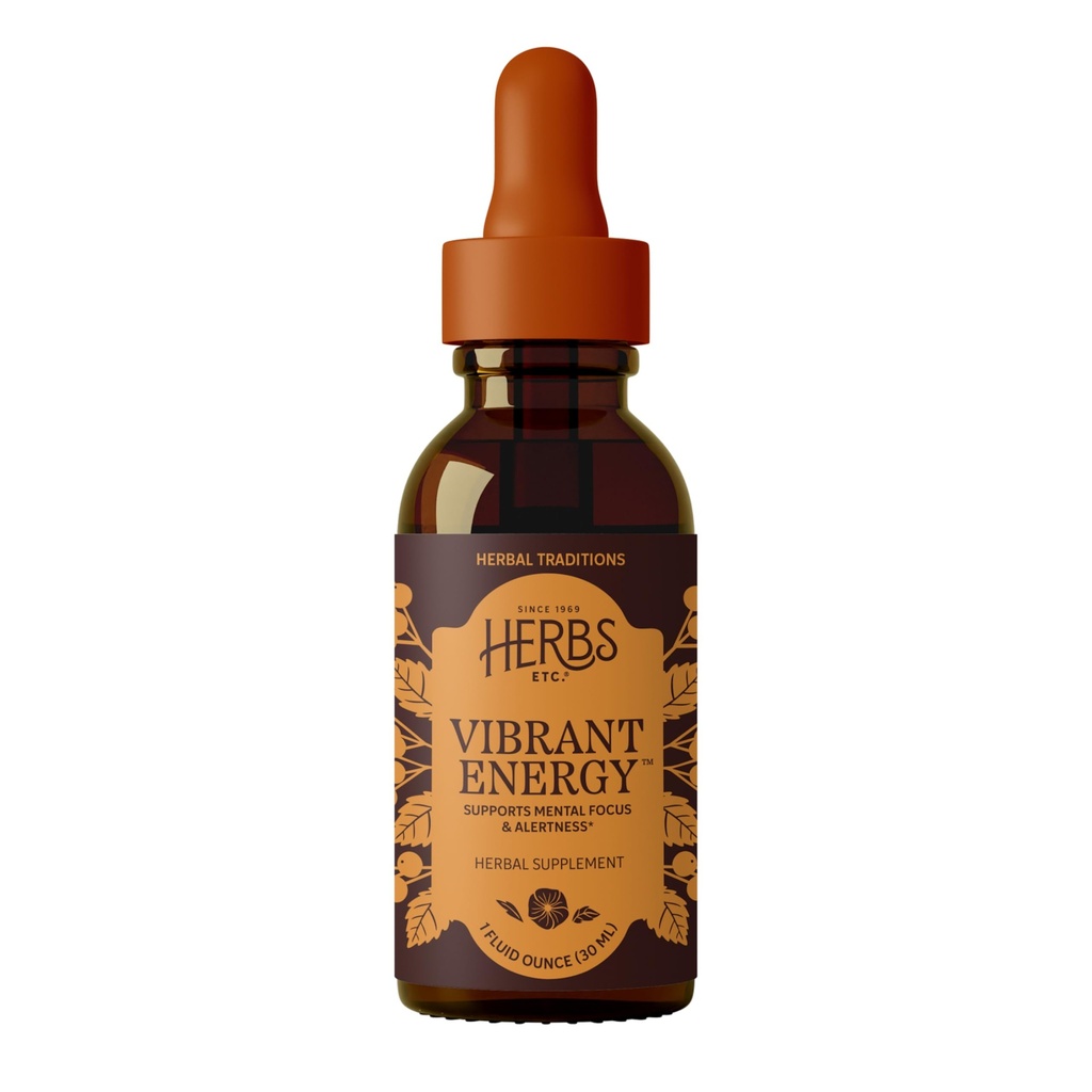 Herbs Etc. Vibrant Energy Classic Liquid Extract - Herbal Energy Drops for Natural Vitality Support - Gotu Kola, Siberian Eleuthero & Asian Kirin Red Ginseng - Vegan - 1 fl oz (40 Servings)