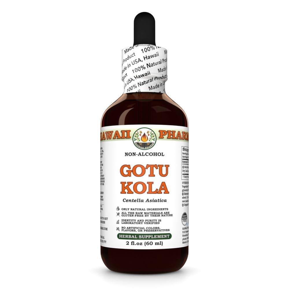 Gotu Kola (Centella Asiatica) Dry Leaf Glycerite, Made in Hawaii, Raw Materials, All Natural, Vegan, Lab Tested Alcohol-Free Liquid Extract - 2 fl.oz