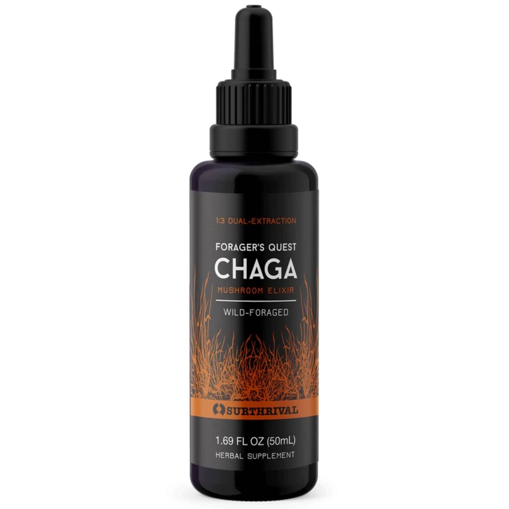 Chaga Mushroom Extract, Forager's Quest, 50 Servings, Elixir, Nature’s Immune-Boosting Medicinal Mushroom, Wild Harvested in New England, Miron Glass Bottled, 50 mL