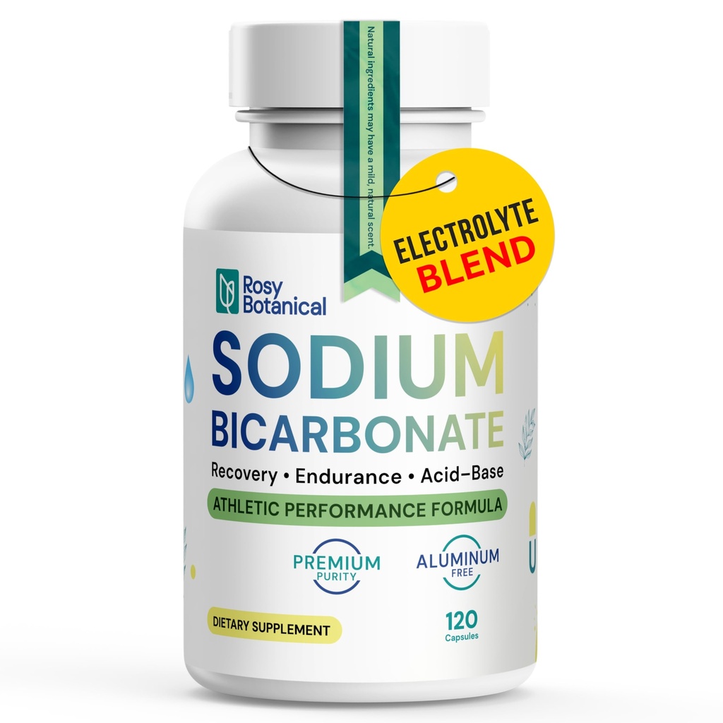 Aluminum Free Sodium Bicarbonate Capsules for Athletic Performance & Recovery - Pure Organic Use Bicarbonato de Sodio with Electrolyte Support - Delayed Release Buffer Supplement 120 Caps